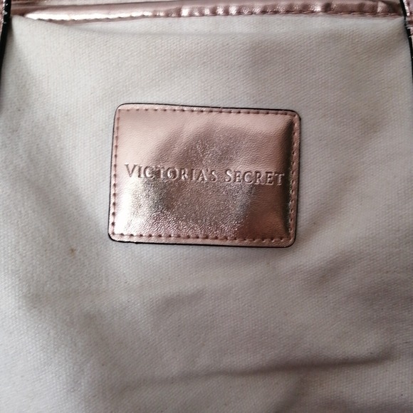 Victoria's Secret Purse Womens Tote Bag Ivory Pink Metallic Zip Double Straps XL - Picture 3 of 9